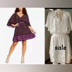 New Starling Reine women’s ivory  boho ruffle short sleeves tassel dress Sz XS